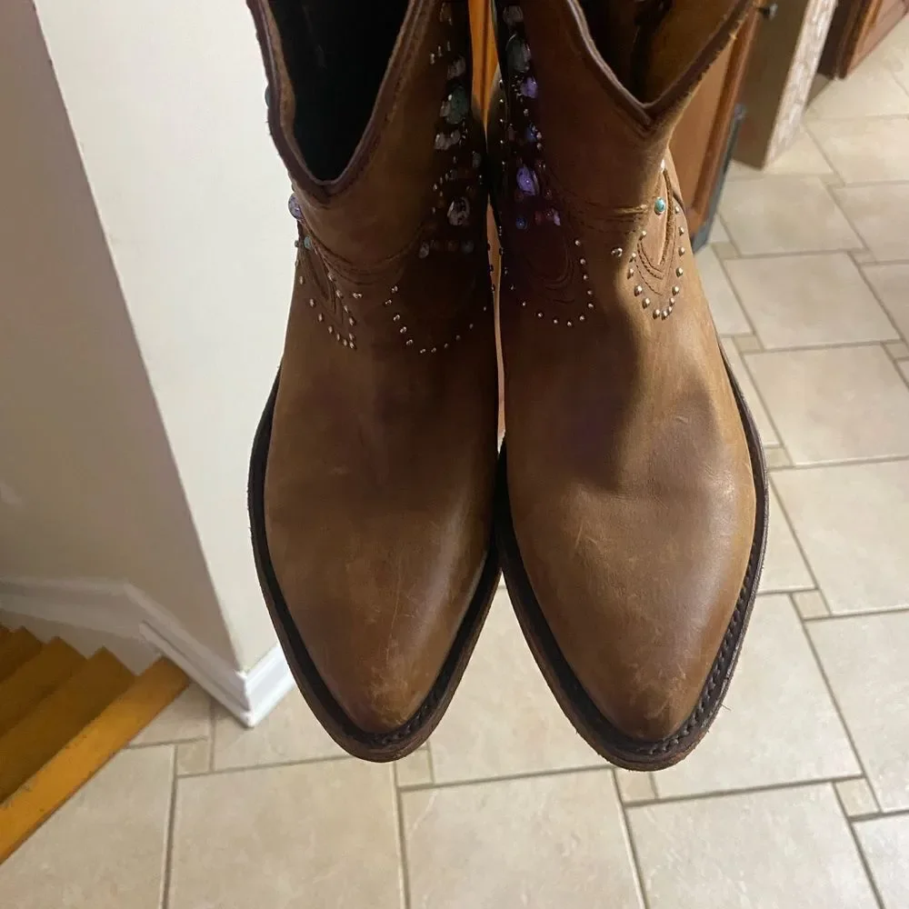 Frye Billy Stone Short Studded Cognac Boots
